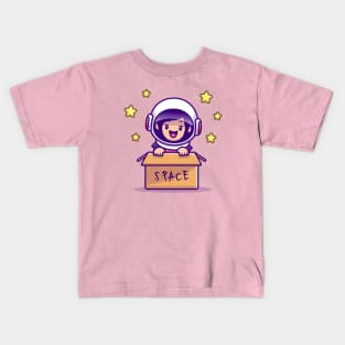 Cute Astronaut Girl In Box Kids T-Shirt